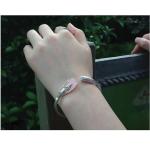 Handcraft Sterling Silver Cuff Bracelet with Sculpted Rose Quartz Gardenias