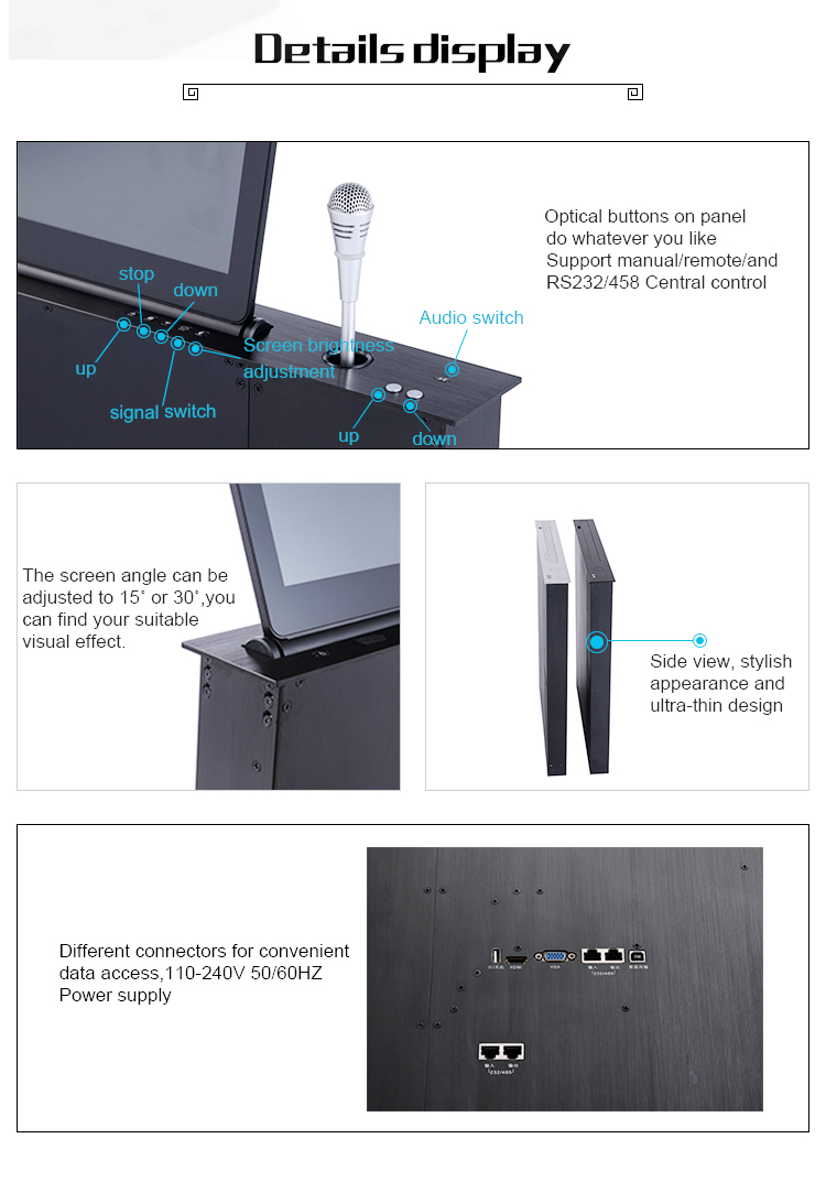 18.4 Inch LCD FHD Hidden Monitor Lift Computer System With Microphone