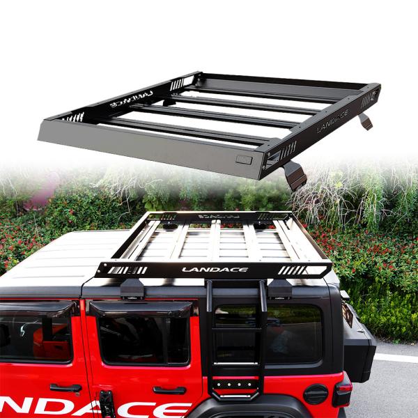Car Roof Rack Basket with Side Ladder in Black Aluminium Alloy OEM Service