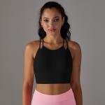 Seamless knit threaded double layer yoga vest sports running fitness back yoga