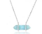 Round Oval Sterling Larimar Silver Jewelry CZ Pendant Necklace