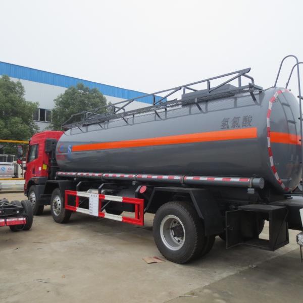 Red FAW 15000L 8×4 Hydrochloric Acid Tanker Truck Diesel Fuel Type Manual