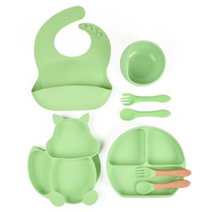 Quality Green Silicone Suction Weaning Set Silicone Bib And Bowl Set wholesale