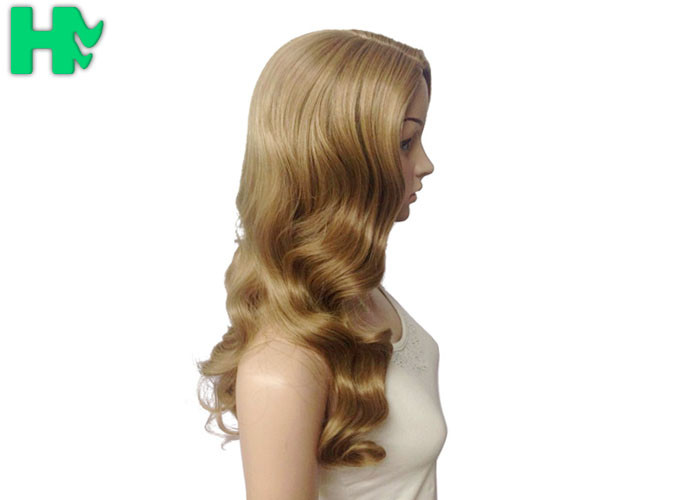 Deep Wave Dark Blonde Color Long Synthetic Wigs 24 Inch Heat Resistant Fiber