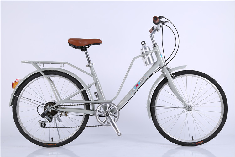 Made in China steel colorful 26 OL city bicicle for lady with Shimano thumb shifter 7 speed with pvc basket
