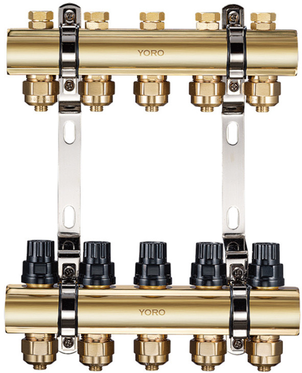 6100 Extruded Brass Water Distribution Manifolds With Concealed Supply Flowrate Regulator And Cover Cap For Each Branch