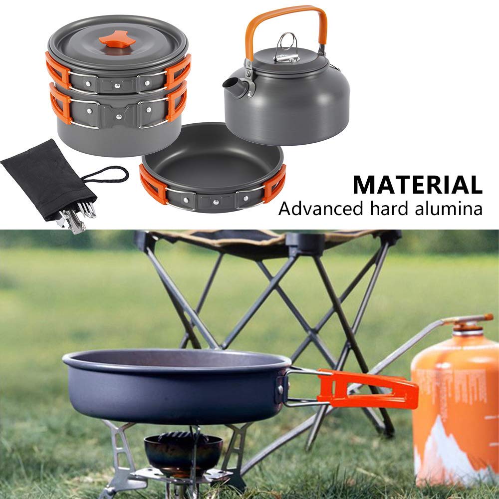Stainless Steel Outdoor Cooking Set Rolled Edge Camping Cookware For 1-2 P