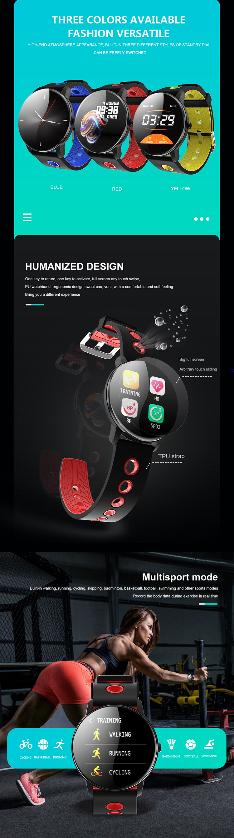 PPG Heart Rate Monitor Fitness Tracker Smart Bracelet Blood Pressure Smart Watch SPO2