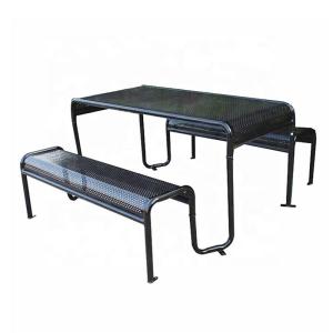 Quality Waterproof Black Outdoor Picnic Tables , Powder Coated Steel Table Chair wholesale