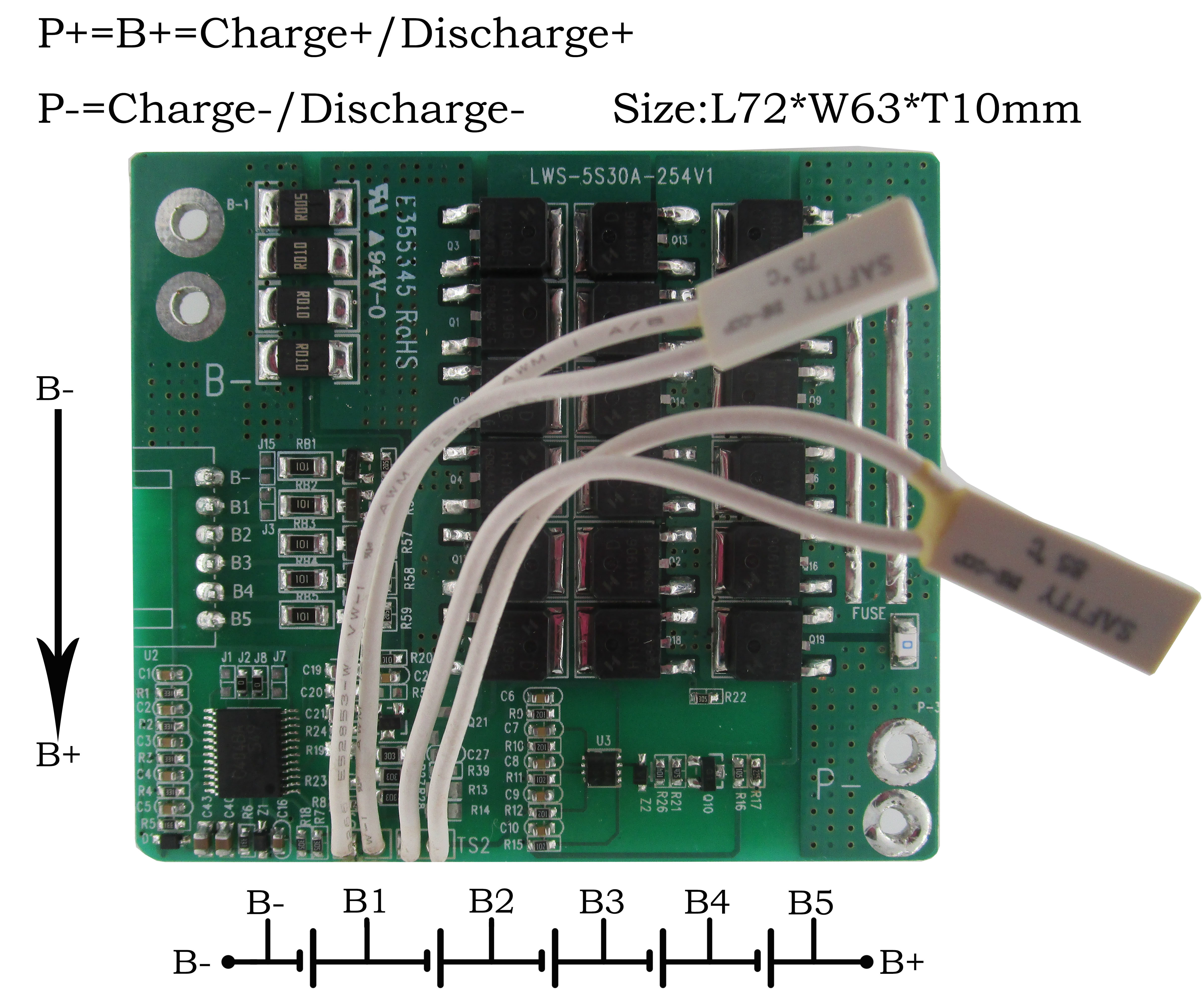 18.5V 30A 5S LTO Battery BMS 1.6mm Thickness for Lithium Ion Battery Pack
