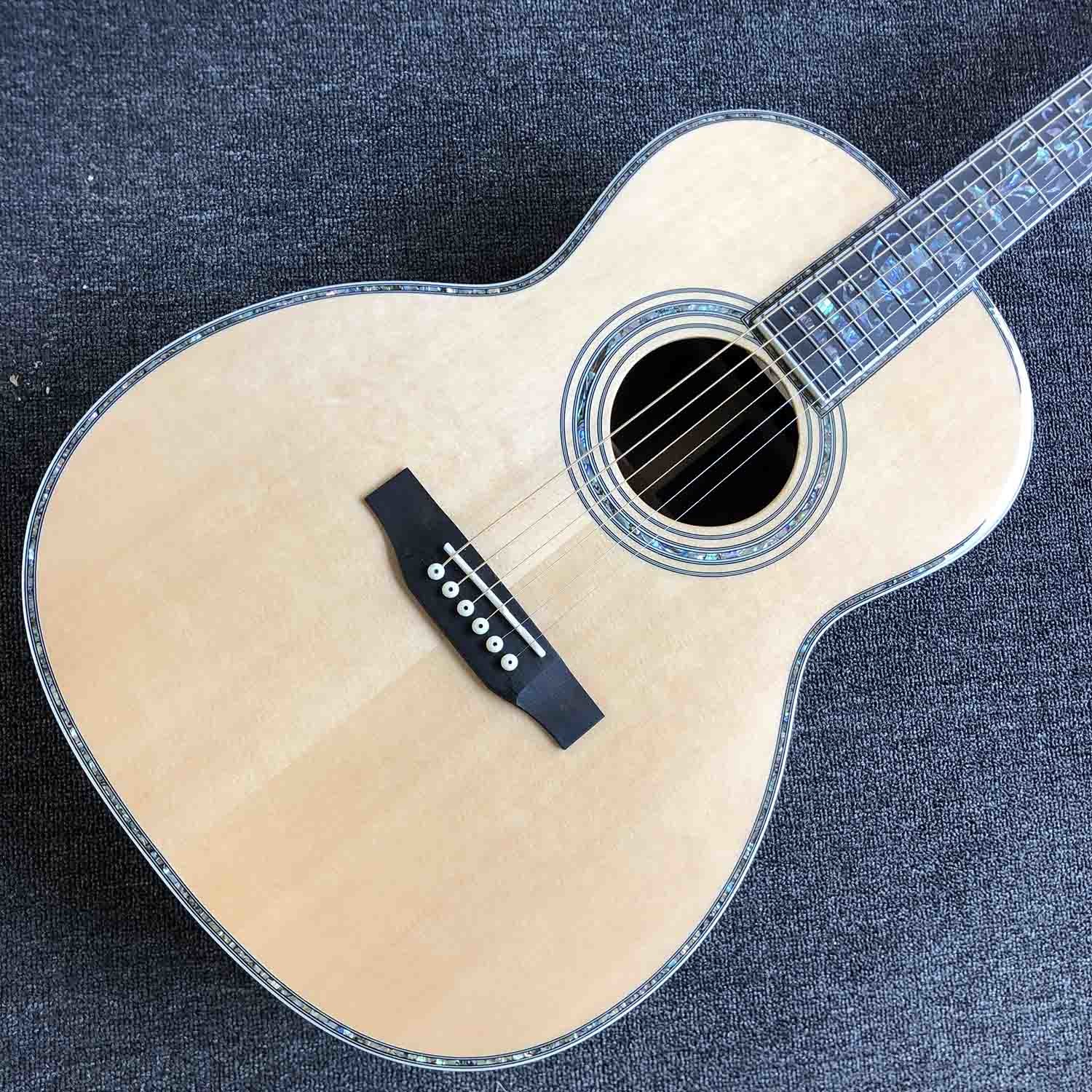 Custom 39 Inch OOO Body Solid Spruce Wood Top Abalone Binding Acoustic Guitar