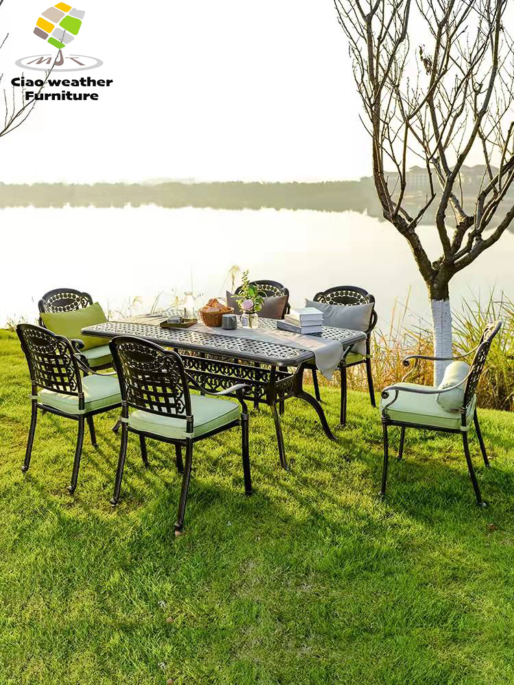 Die Casting Aluminum Luxury Patio Bistro Garden Balcony Furniture BBQ Waterproof Dining Table And Chair For Mail Packing