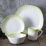 Transitional Yellow Cyan Colored Porcelain Dinnerware Microoven Safety