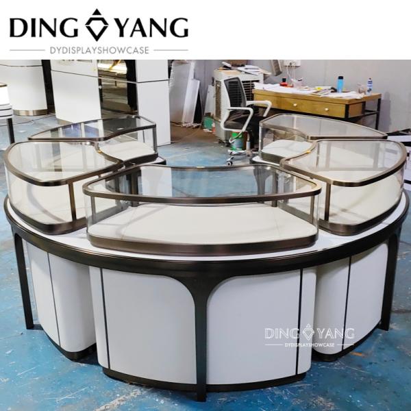 Modern Golden Glass Stainless Steel Luxury Round Jewelry Showcase Combination Of