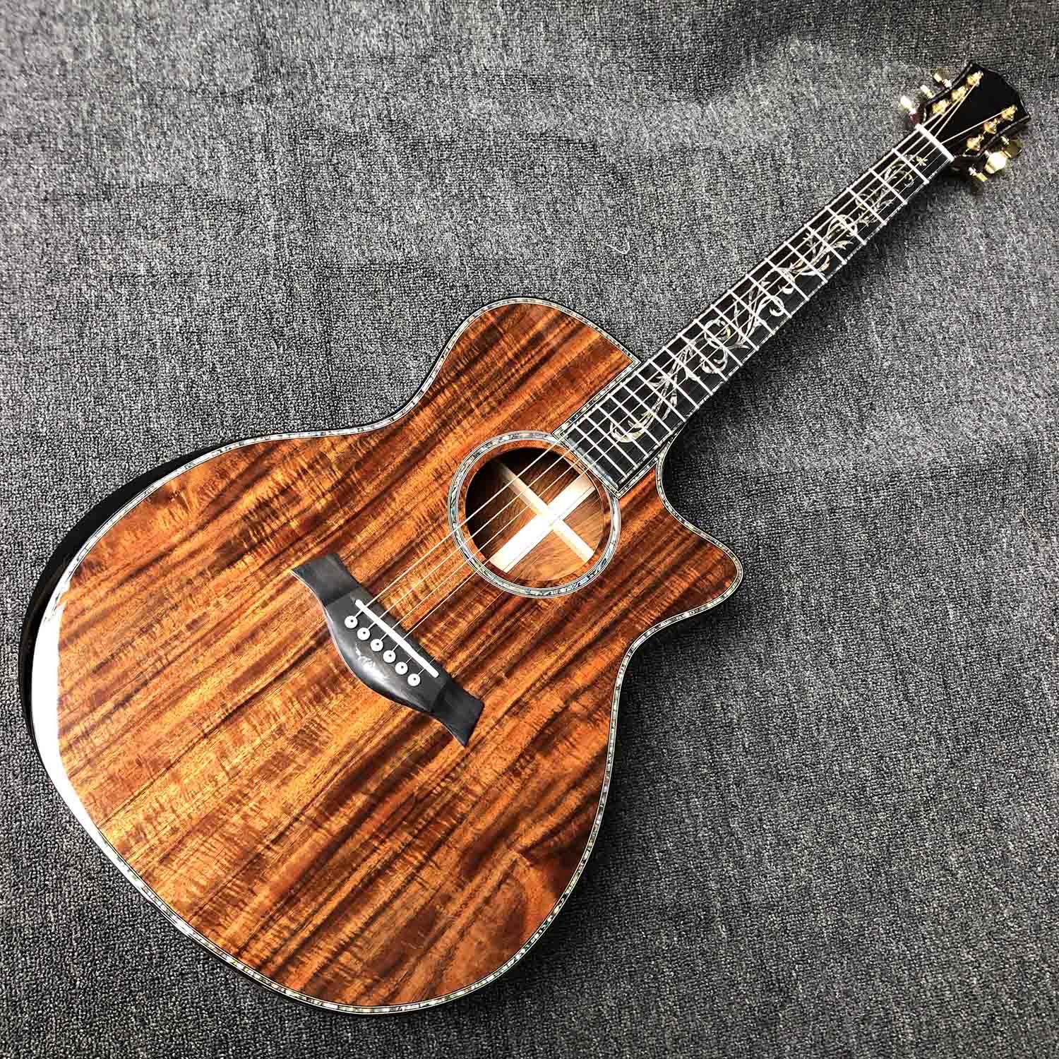Custom Aaaa All Solid Koa Wood Top Cocobolo Back Side Acoustic Guitar with Armrest