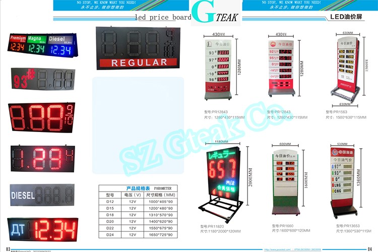 shenzhen guangzhou gas station price board red white blue green  7 segment digital led  gas price sign for gas station