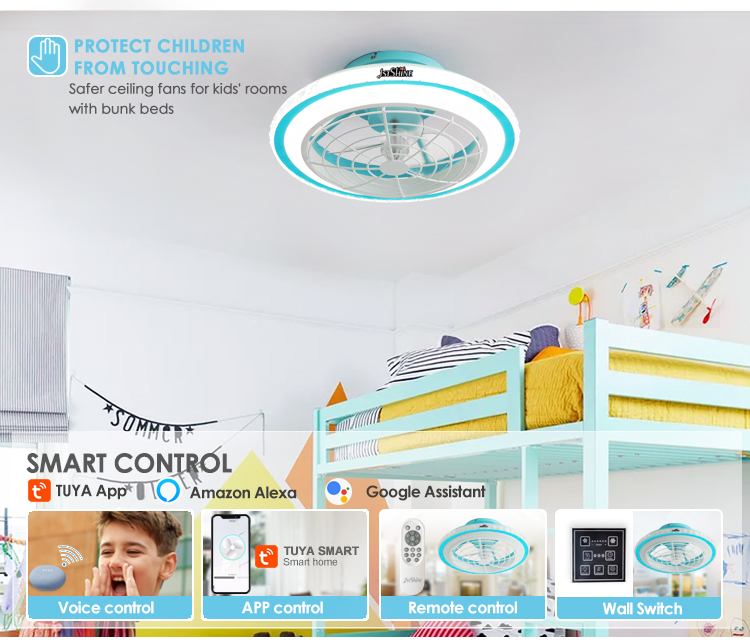 110-220V Home High Airflow Blue Ceiling Fan with OEM 1stshine LED and Blade Material