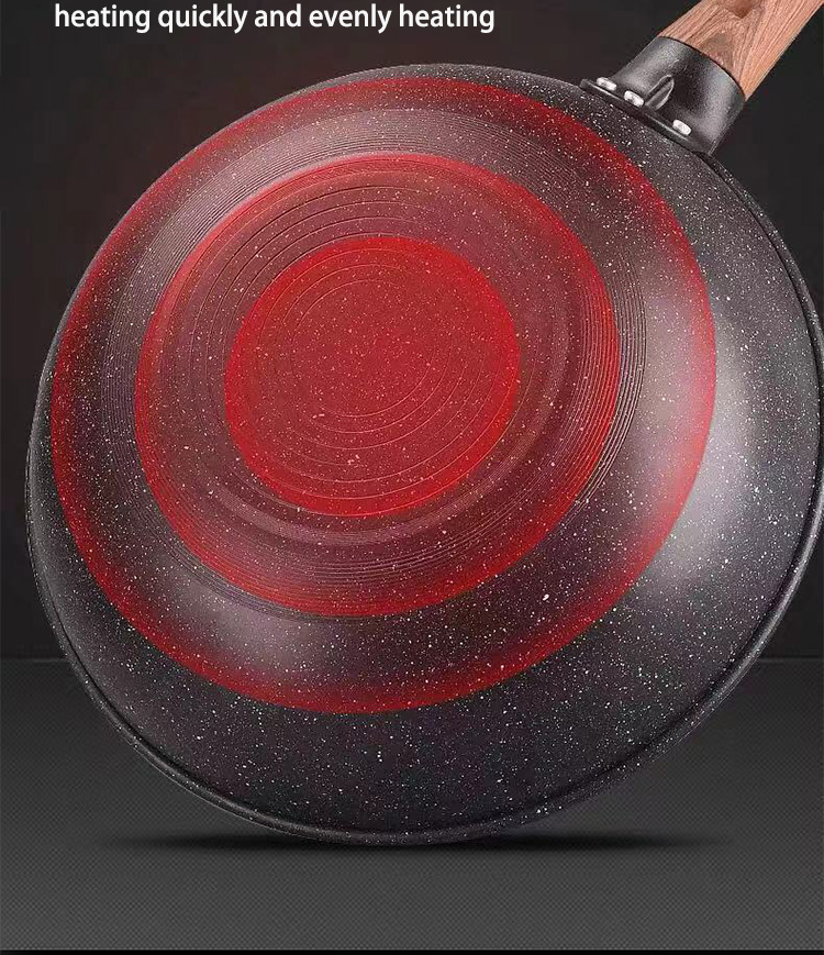 Hot Sale Black 32cm Flat Bottom Maifan Stone Skillet Cookware Cooking Non-stick Deep Frying Pan