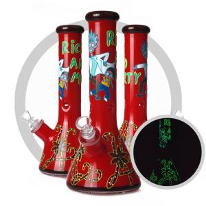 Quality Red 7MM Glass Smoking Pipe Rick and Morty Art Beaker Luminous Bong wholesale
