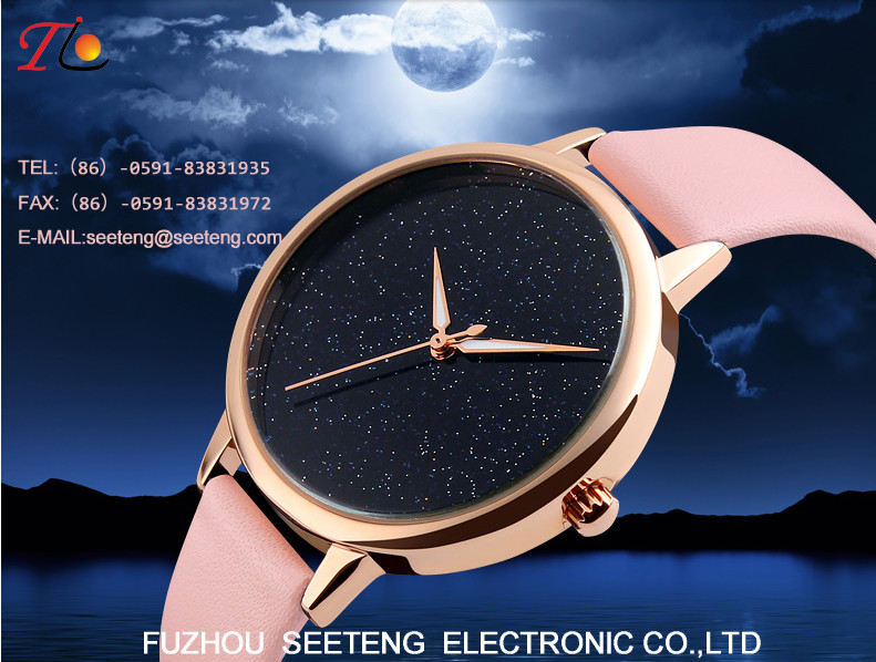 pu colorful leather band patterned dial with diamond inset fashion ladies watch