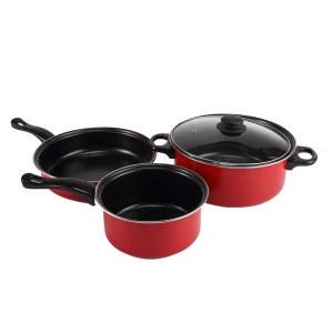 Quality Red 4 Piece Cast Iron Cookware Set Iron Non Stick For Kitchen wholesale