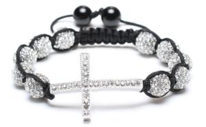Quality Shamballa Bracelet, Crystal Pave Alloy Beads, Silver Plated Brass Cross wholesale