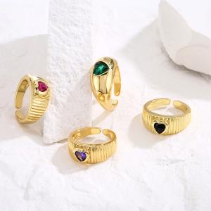 Quality Colorful Heart Adjustable Chunky Rings Diamond Zircon 18K Gold Plated wholesale