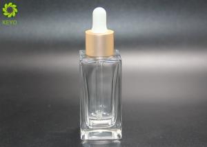 Quality 30ml Packaging Flat Shoulder Square Cosmetic Glass Bottles With Dropper wholesale