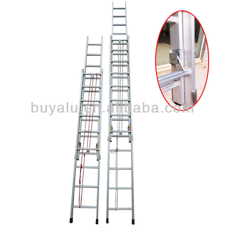 Two Sections Aluminum Extendable Ladder Silver Anodized Industrial Ladders