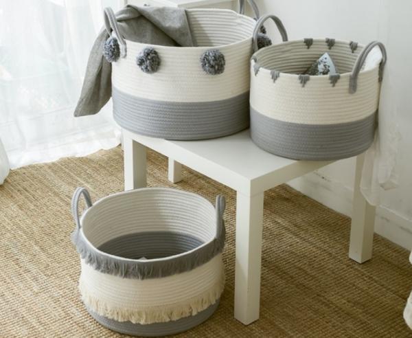 Wholesale 3pcs Set Foldable Handmade Woven Cotton Rope Hamper Storage Kids Toys