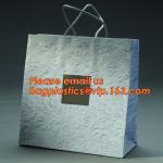 Quality assured custom logo black ribbon handle luxury paper shopping bag, White