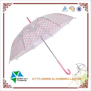 Quality J Handle Pink Dot POE Transparent Rain Umbrella For Children wholesale