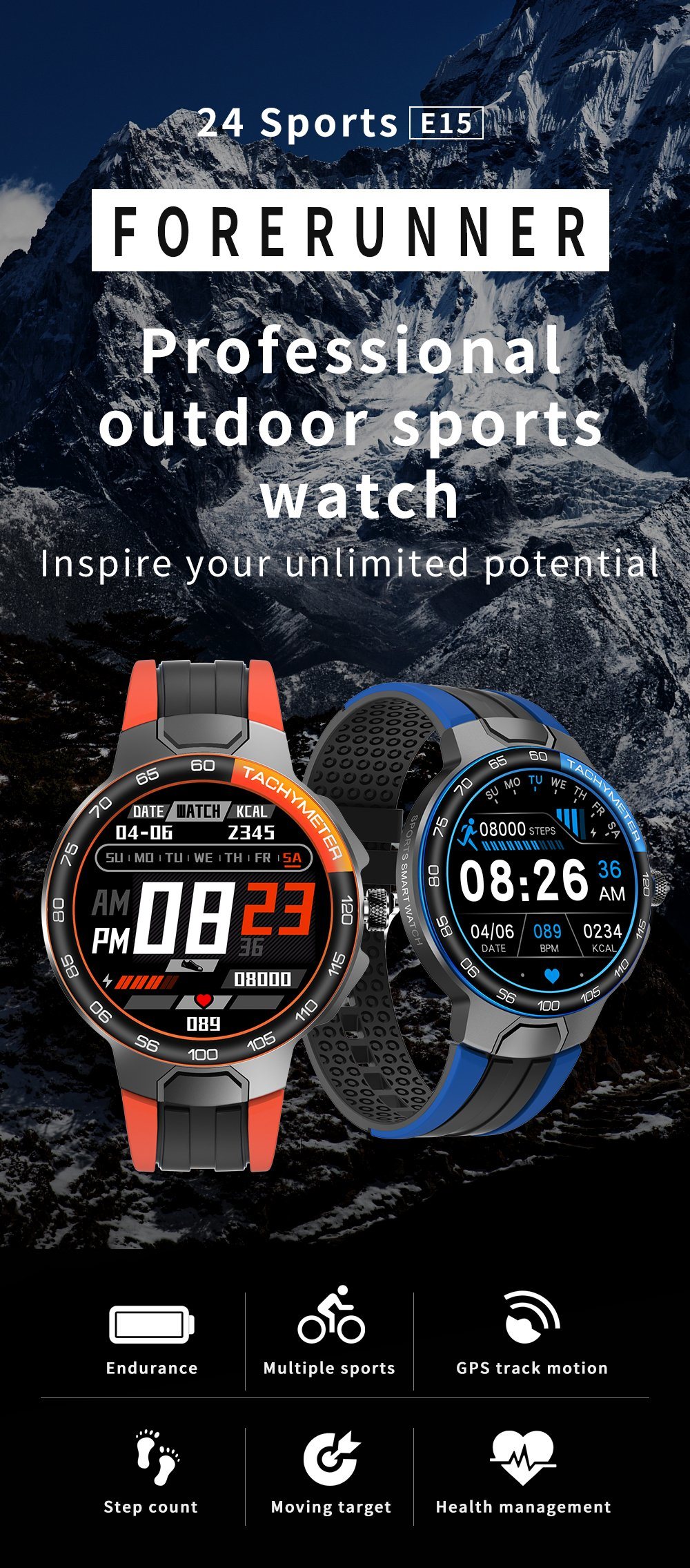 E15z Smartwatch Support Polish 24 Modes of Exercise Heart Rate Blood Pressure Waterproof Astronaut Dial Smart Watch for Men
