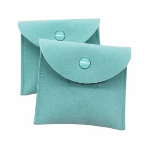 Quality Snap Button Double sided 8*8cm Velvet Jewelry Pouch wholesale