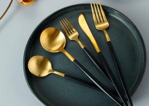 Quality 20pcs SUS304 Gold Plated Eating Utensils With Black Handle wholesale