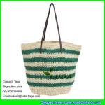 LDZS-047 striped beach bags leather shoulder straps paper straw crochet bag