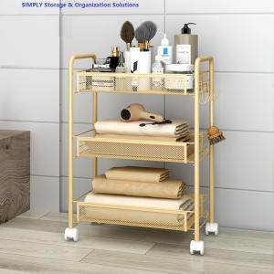 Quality Golden Kitchen Basket Movable Cart Home Wire Shelving Mobile Simple Assembly wholesale