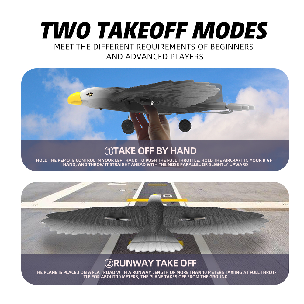 2024 2-way Eagle Glider Model Rtf With Light and Self-balancing 3 Changell Glider Controlled Aircraft Scale 56*29.5*8 CM