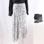 Snow Black Art Print Tencel Satin Ladies Maxi Skirts