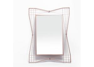 Quality Modern Home Decor Rectangle Mirrored Wall Art Rose Gold Hollowed-out Metal Frame wholesale