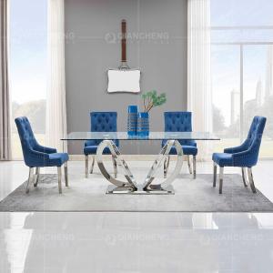 Quality 12mm Tempered Glass Dining Room Table And 6 Chairs Stainless Steel frame wholesale