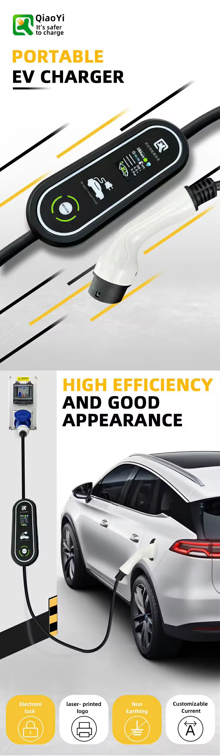 Electric Car Charger CEE Plug 5pins PC Copper 10Meters Cable Length Portable EV Charger Type2 7KW 32A EV Charging Box