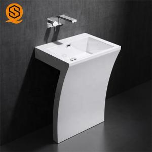 Quality Fireproof Solid Surface Wash Basin Lavabo White Pedestal Wash Basin wholesale