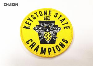 Quality Heat Seal Backing Bee Embroidered Badge Patch Twill Fabric Merrow Border For Bag wholesale