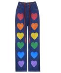Small Quantity Clothing Factory Women'S Love Print Straight Leg Jeans With Tie
