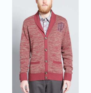Quality Warm Mens Full Zip Cardigan Sweater , Red Cardigan Sweater With Embroidery wholesale