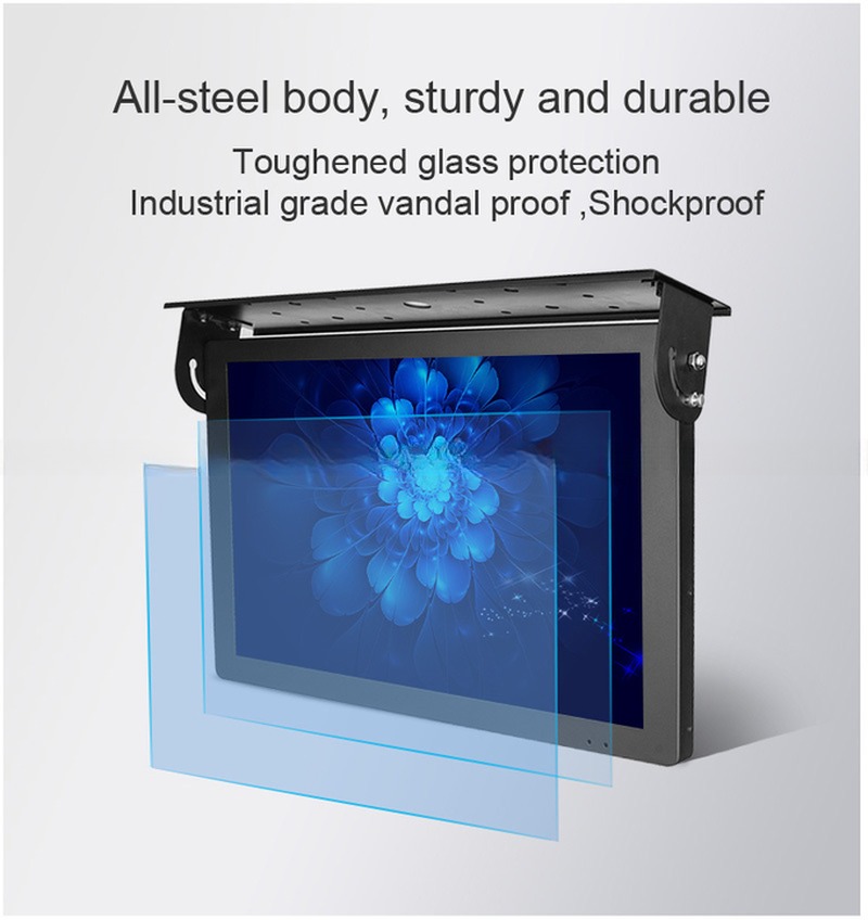 Metal 15.6 Inch Bus TV LCD LED Monitor For Advertising Video Signage Display 12V 24V