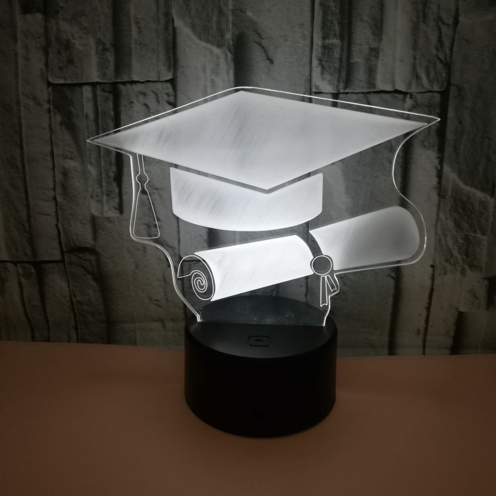 New bachelor hat 3D night lights custom OEM sign picture Graduate gift 3D small table lamp 
