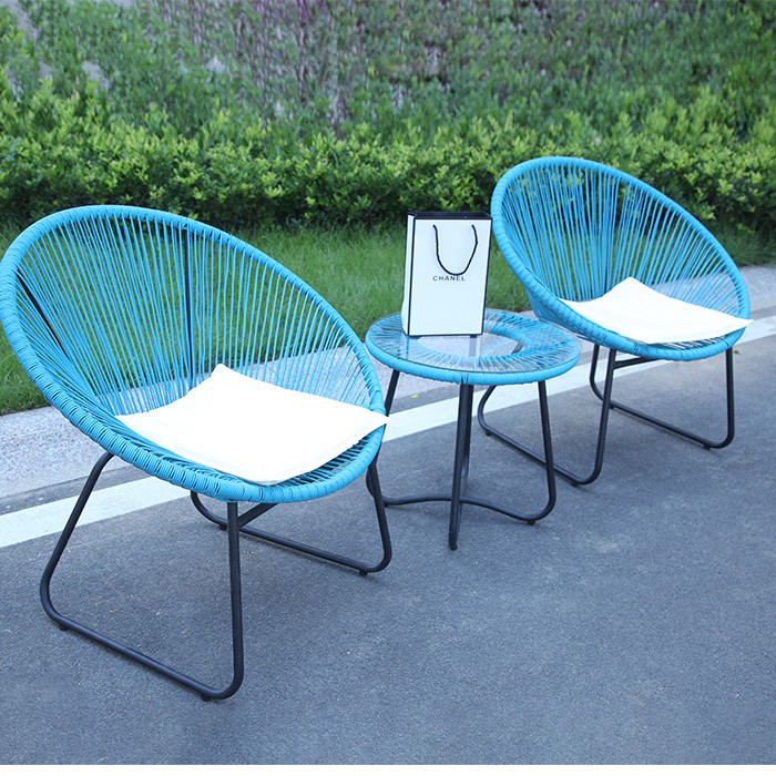 Outdoor PE Rattan Woven Coffee Table Chair Colorful Furniture Set Tempered Glass Tabletop