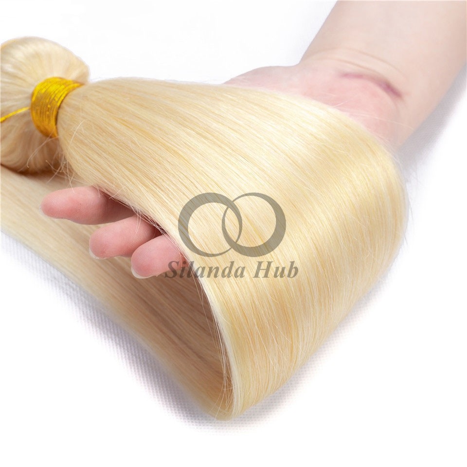 #613 Bleached Blonde Straight Remy Human Hair Bundles Sew In Weave Bundles Brazilian Bundle Deals